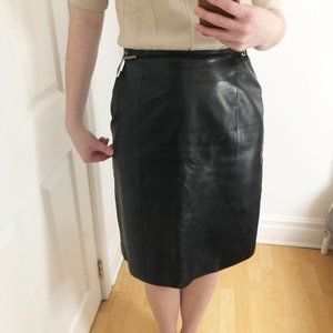 Authentic Prada Milano Black Leather Belted Skirt